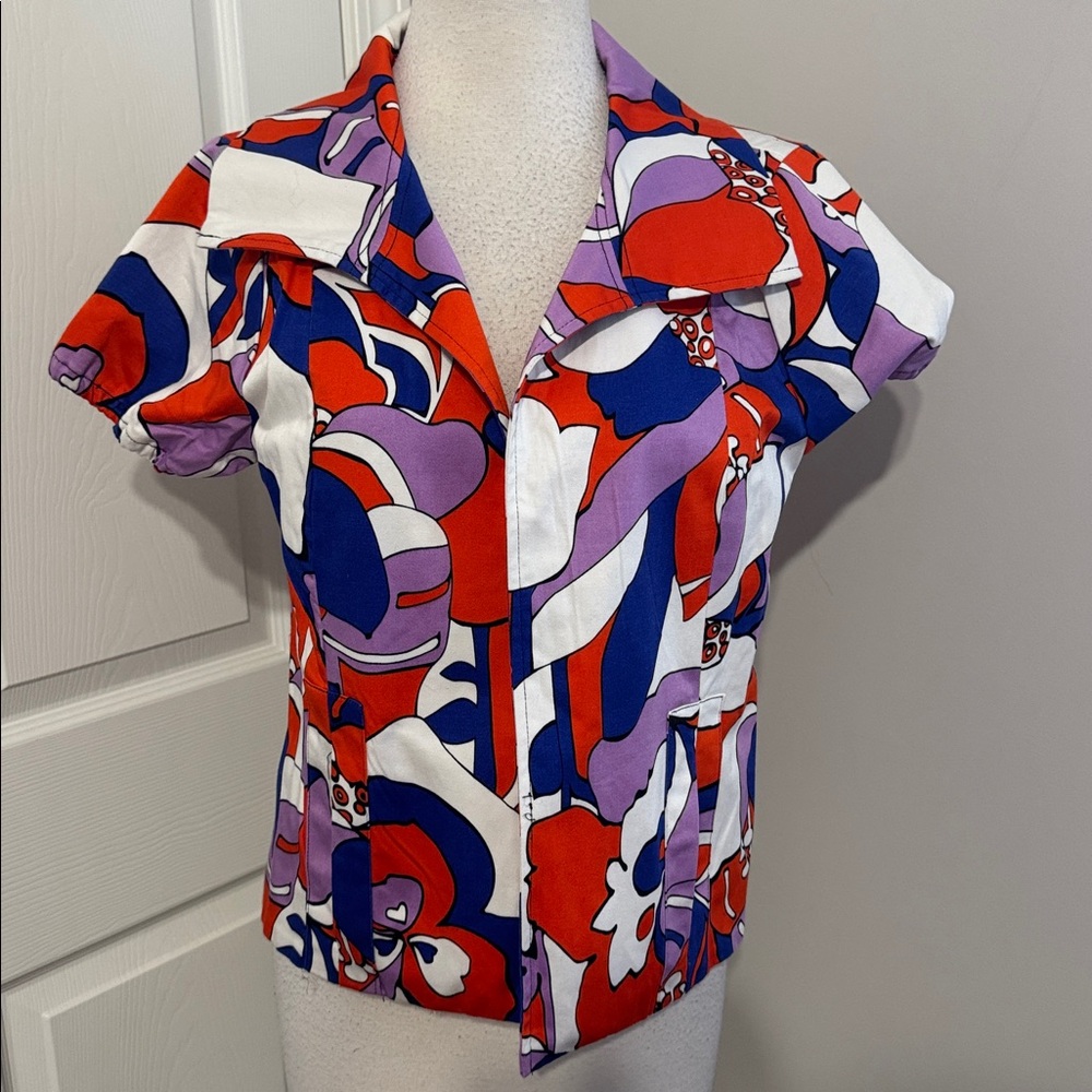 WD.NY multicolor floral and abstract open front jacket, size 8.